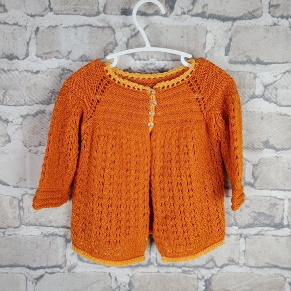Vintage Other - Vintage Hand Knit Cardigan Swing Style Orange No Size Tags